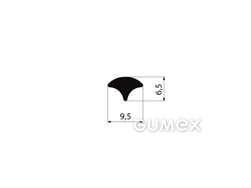 Gumový klínok do profilov do okien dopravných prostredkov, 6,5x9,5mm, 80°ShA, EPDM, -40°C/+100°C, čierny